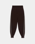 CORDERA Organic Cotton Sporty Pants in brown with a contrasting white side stripe and gathered hems.