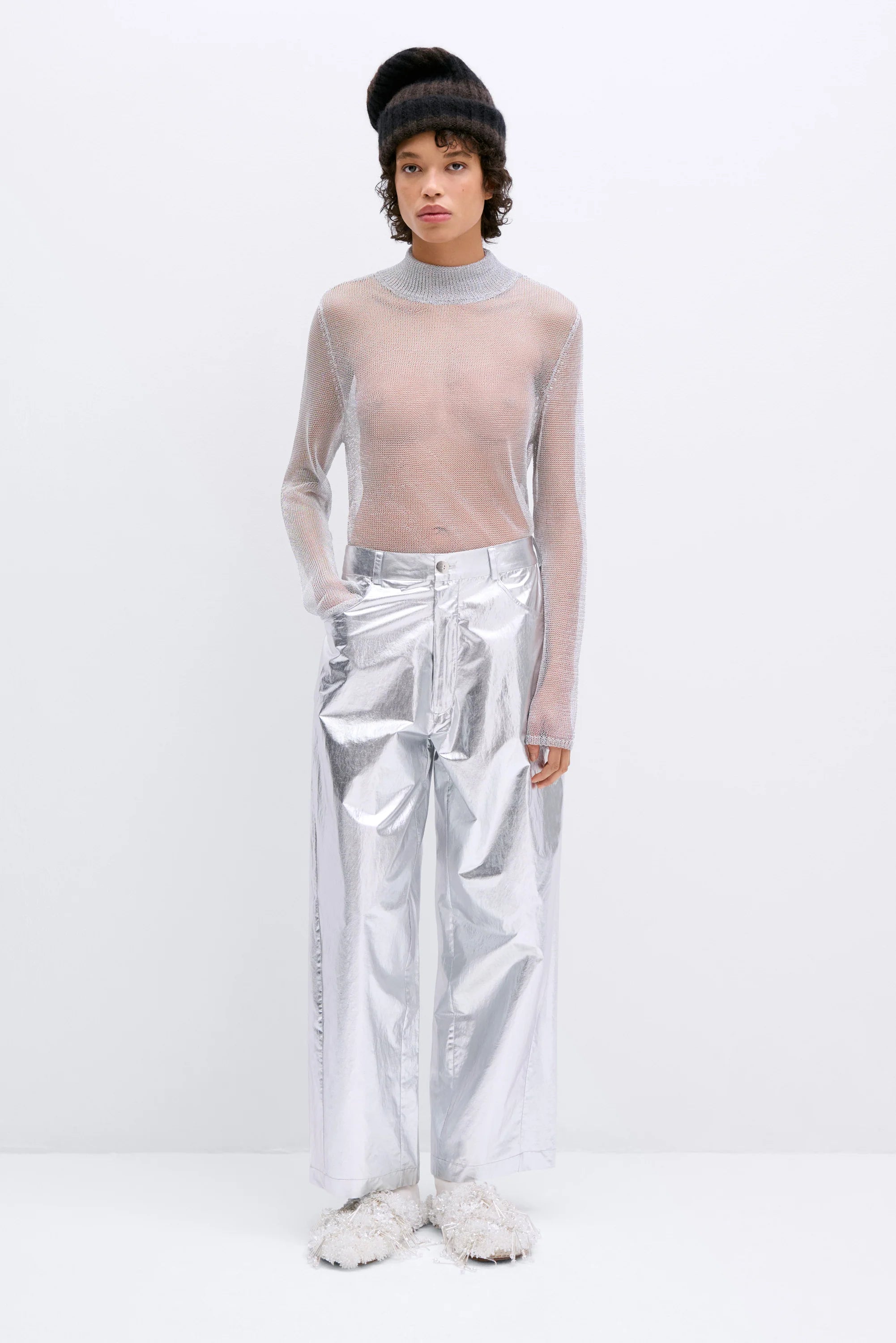Cotton & Silk Pants in Silver by CORDERA