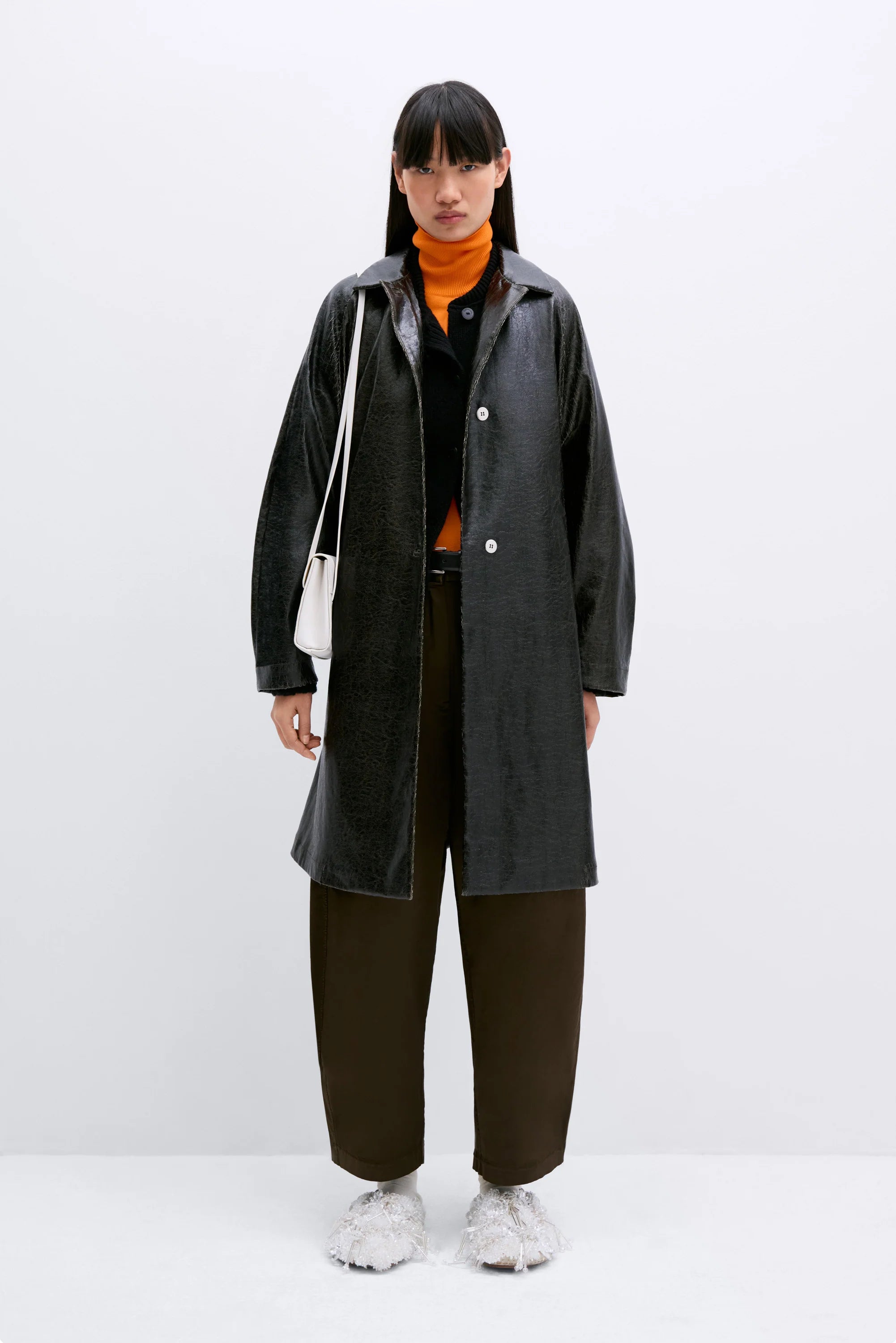 Faux Scratched Leather Coat by CORDERA