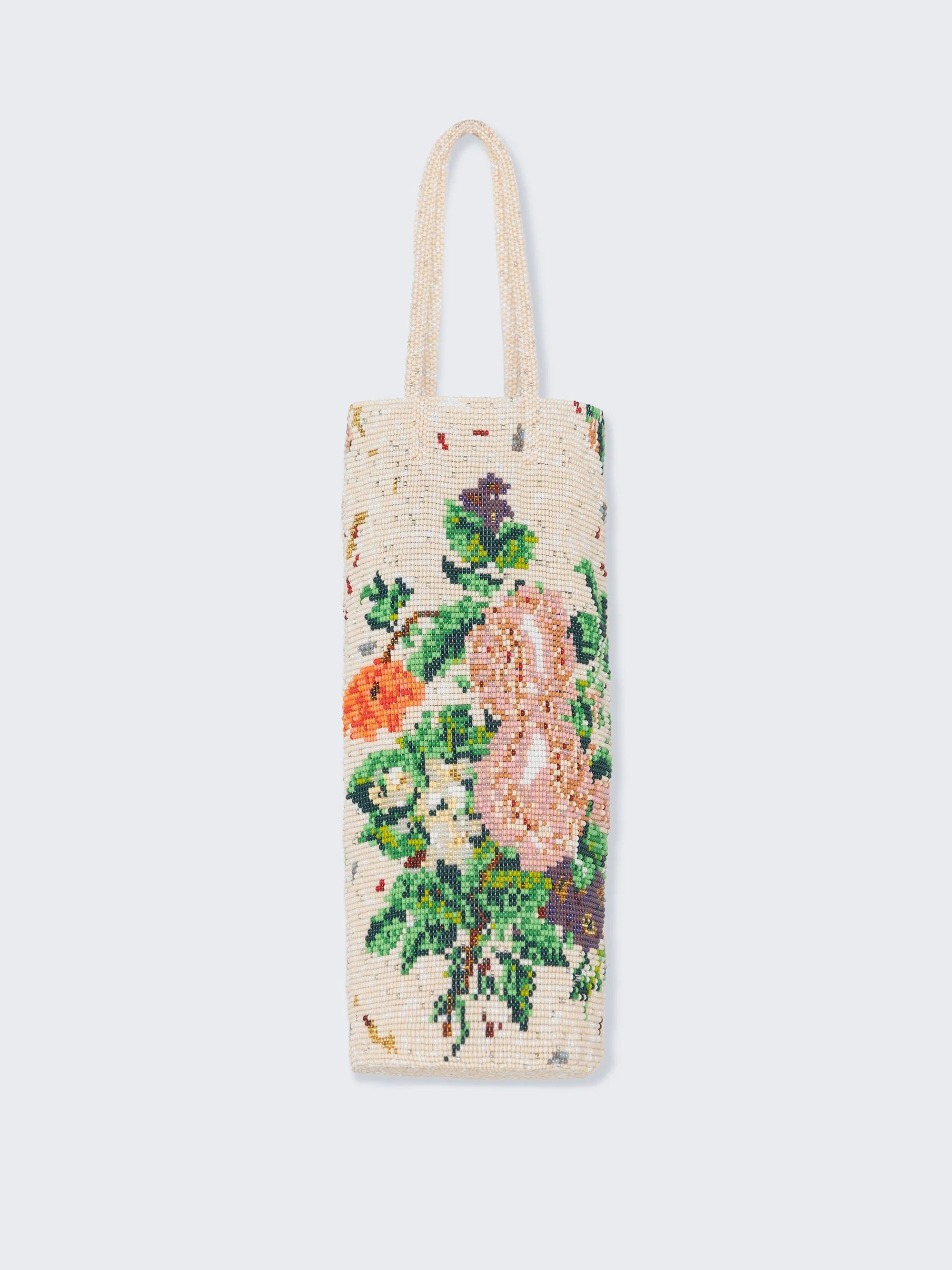 Decorative bag with floral pattern on a light gray background