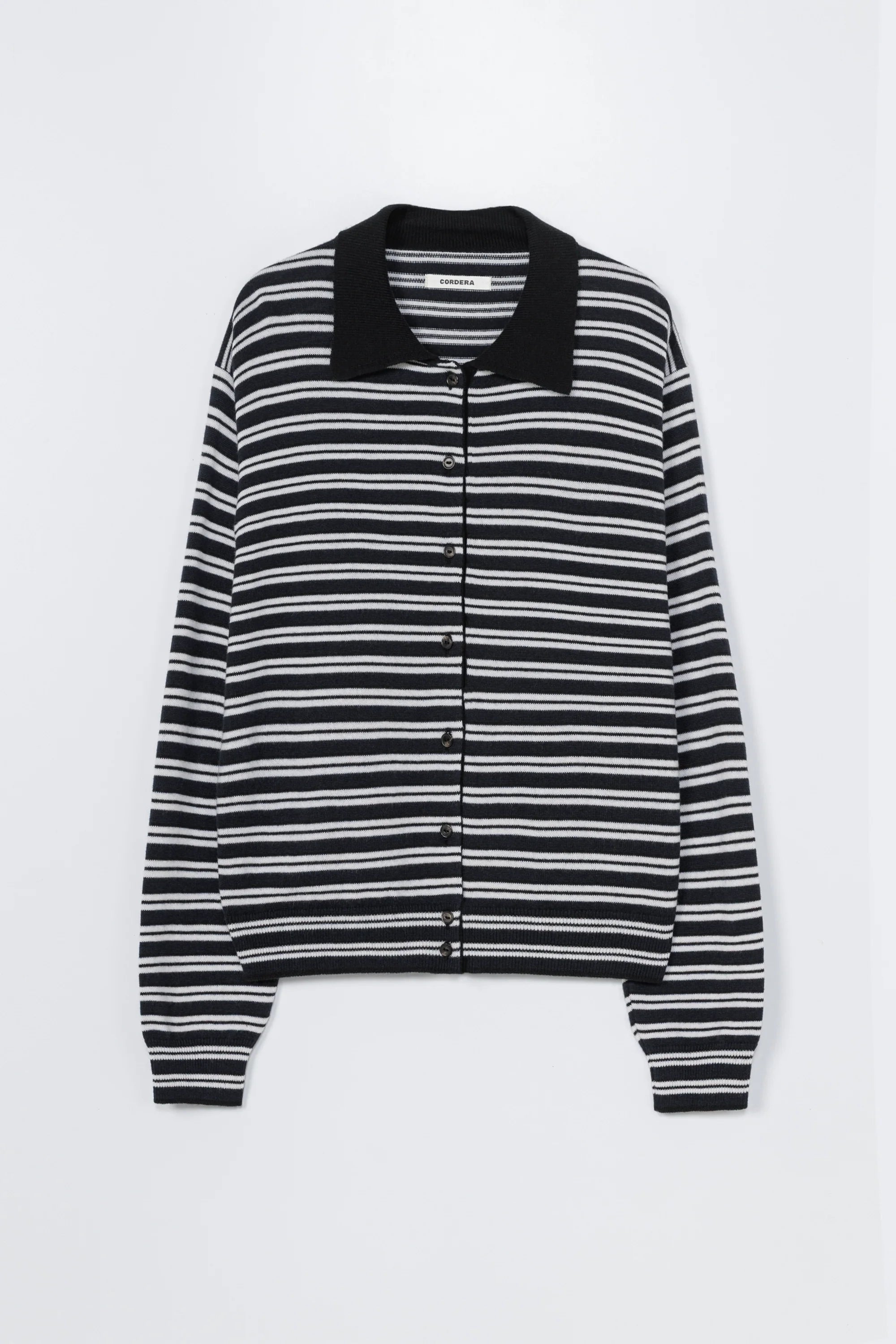 Merino Wool Striped Polo Cardigan by CORDERA
