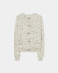 CORDERA Merino Wool Flecked Cardigan in natural with a flecked chunky knit, button front and patch pockets.