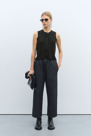 Merino Wool Ribbed Waistcoat Black