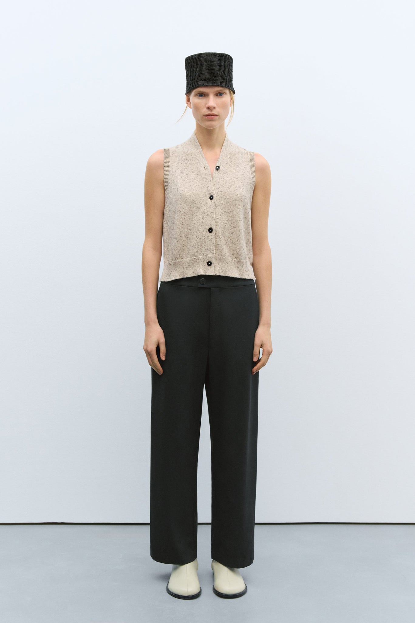 Flecked Cotton Vest Natural