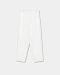 CORDERA Satin Masculine Barrel Pants in white with an oversized barrel silhouette and sharp front crease.