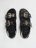 Double Buckle Sandal in Black Croc