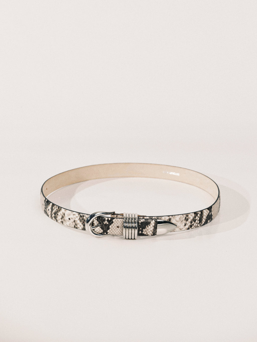 Hollyhock Leather Belt in Ivory & Brown Snakeskin by Déhanche