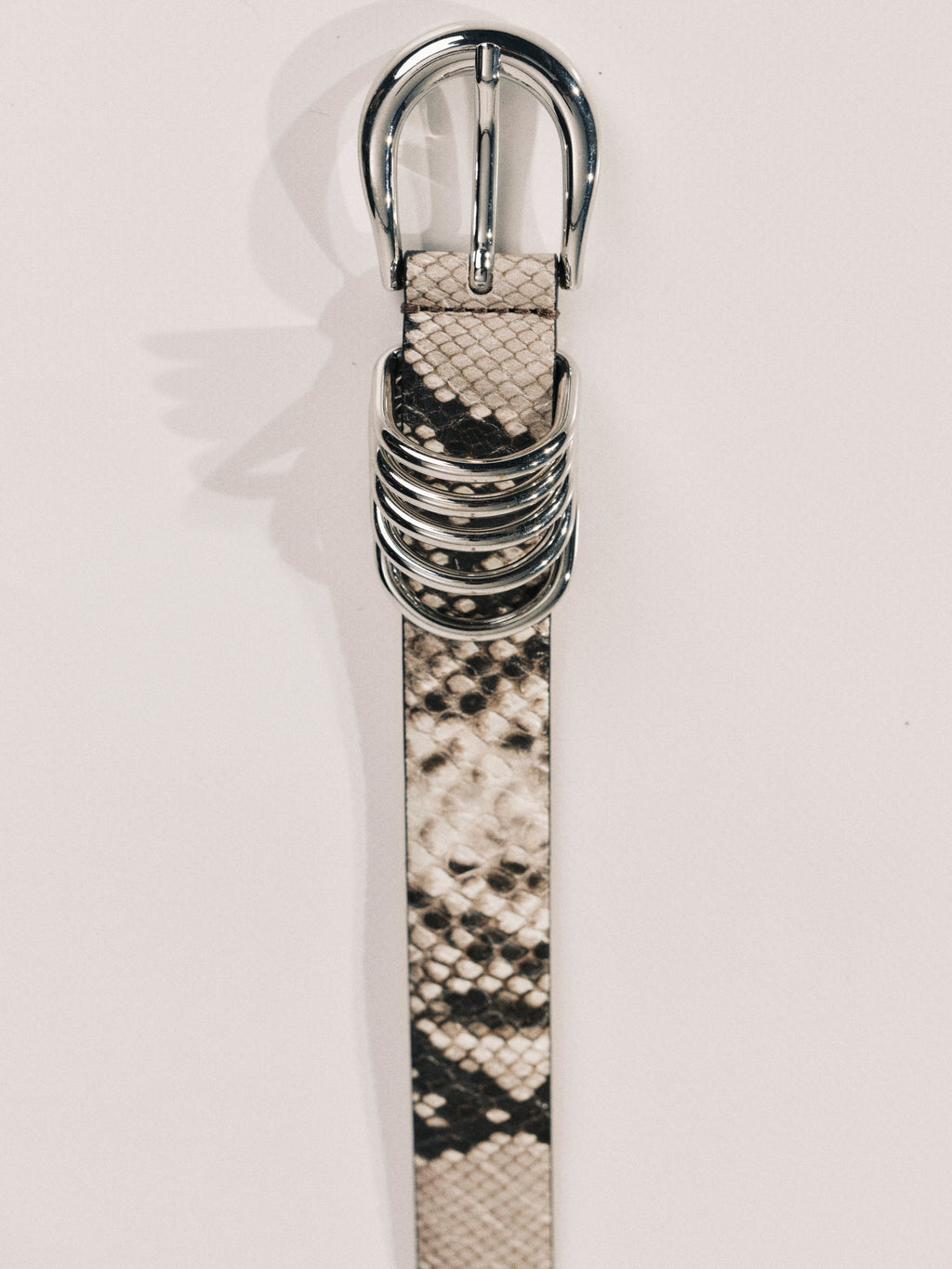Hollyhock Leather Belt in Ivory & Brown Snakeskin by Déhanche