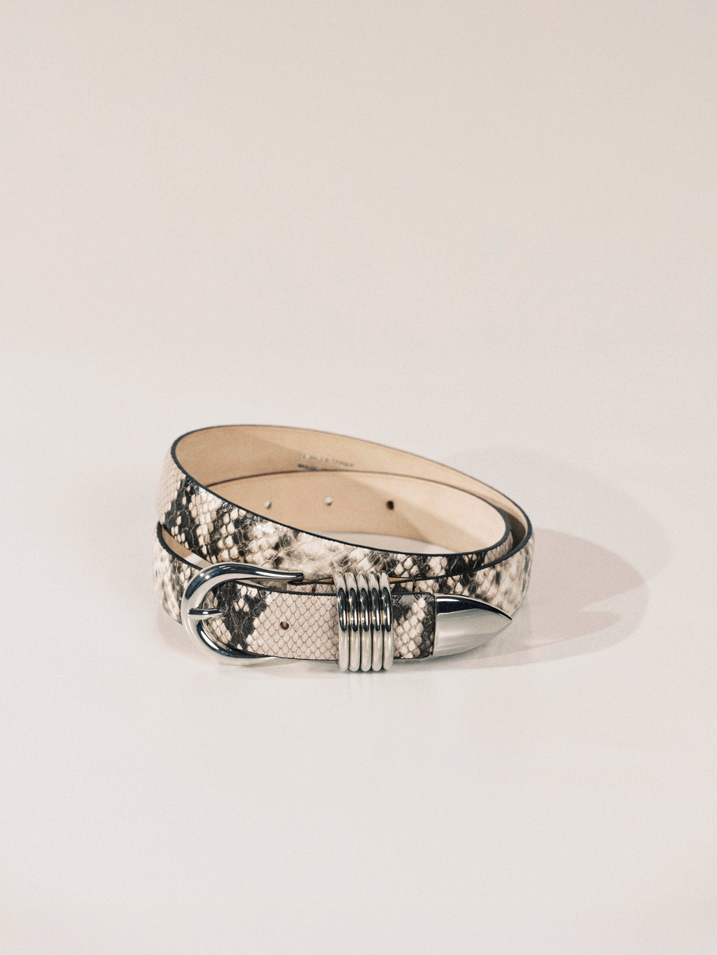Hollyhock Leather Belt in Ivory & Brown Snakeskin by Déhanche