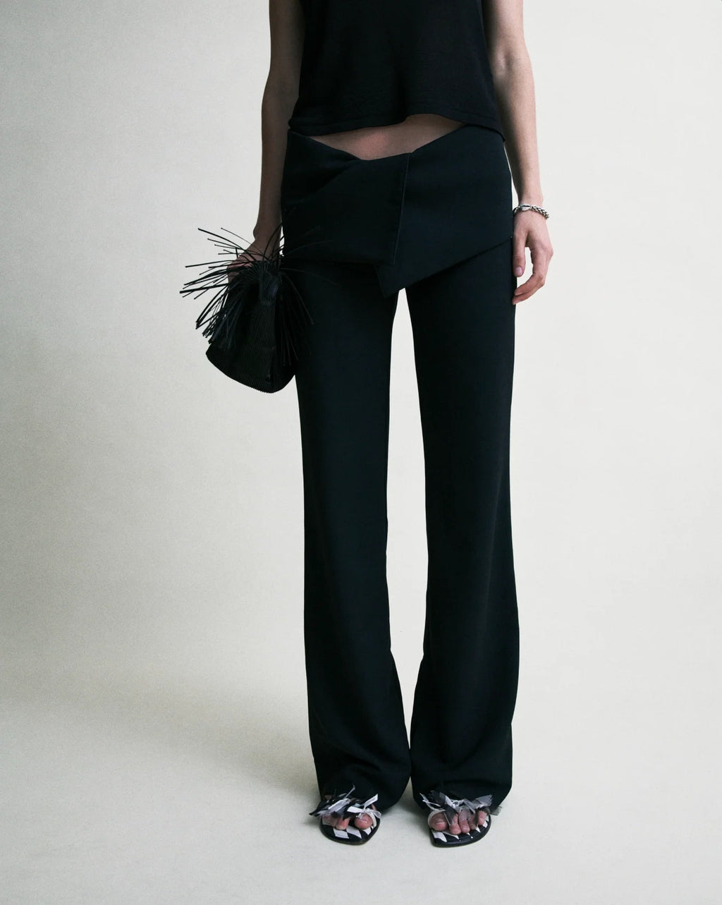 Blake Fold Over Pant in Black Crepe by EMILY DAWN LONG