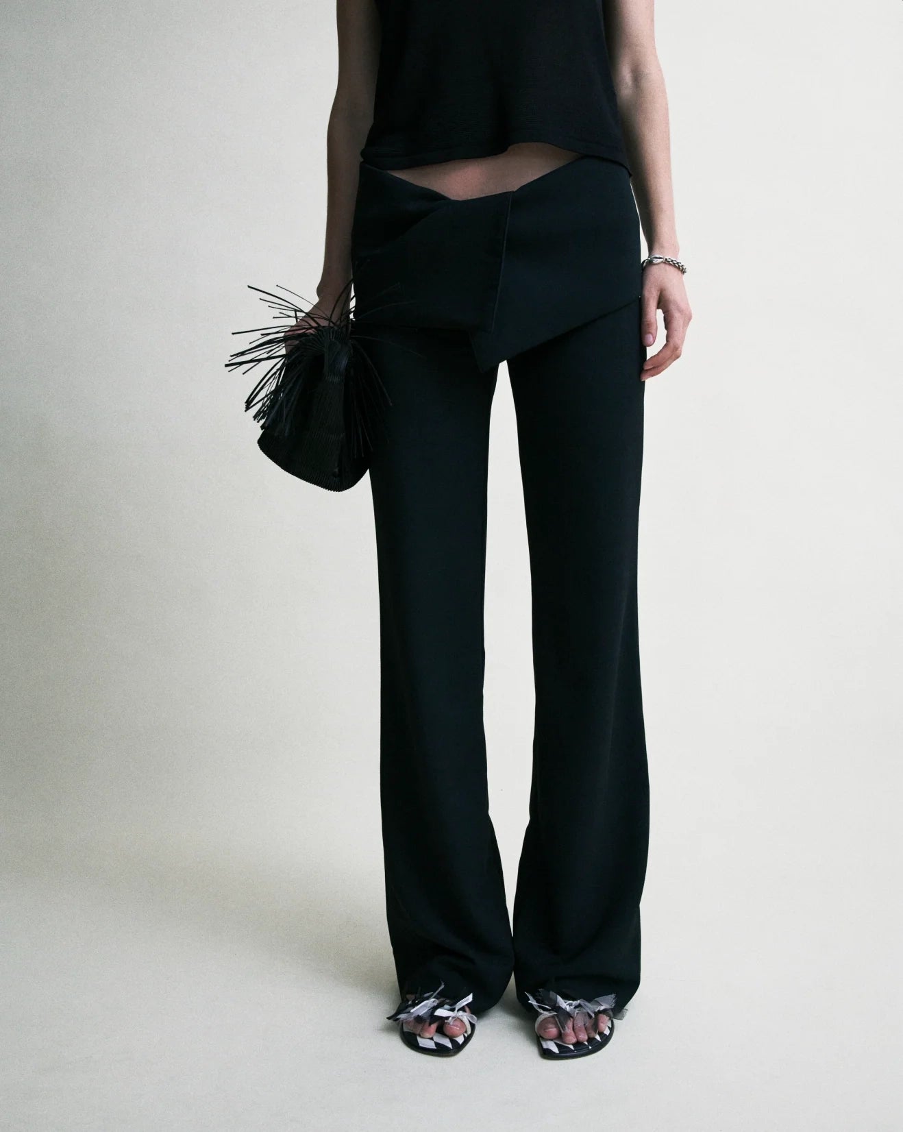 Blake Fold Over Pant in Black Crepe by EMILY DAWN LONG