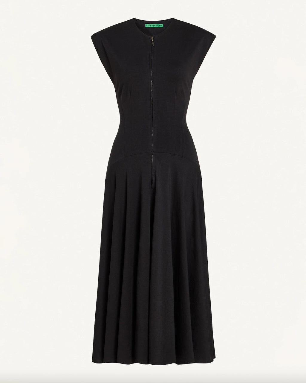 Farrah Zip-Up Jersey Dress in Black by EMILY DAWN LONG front view