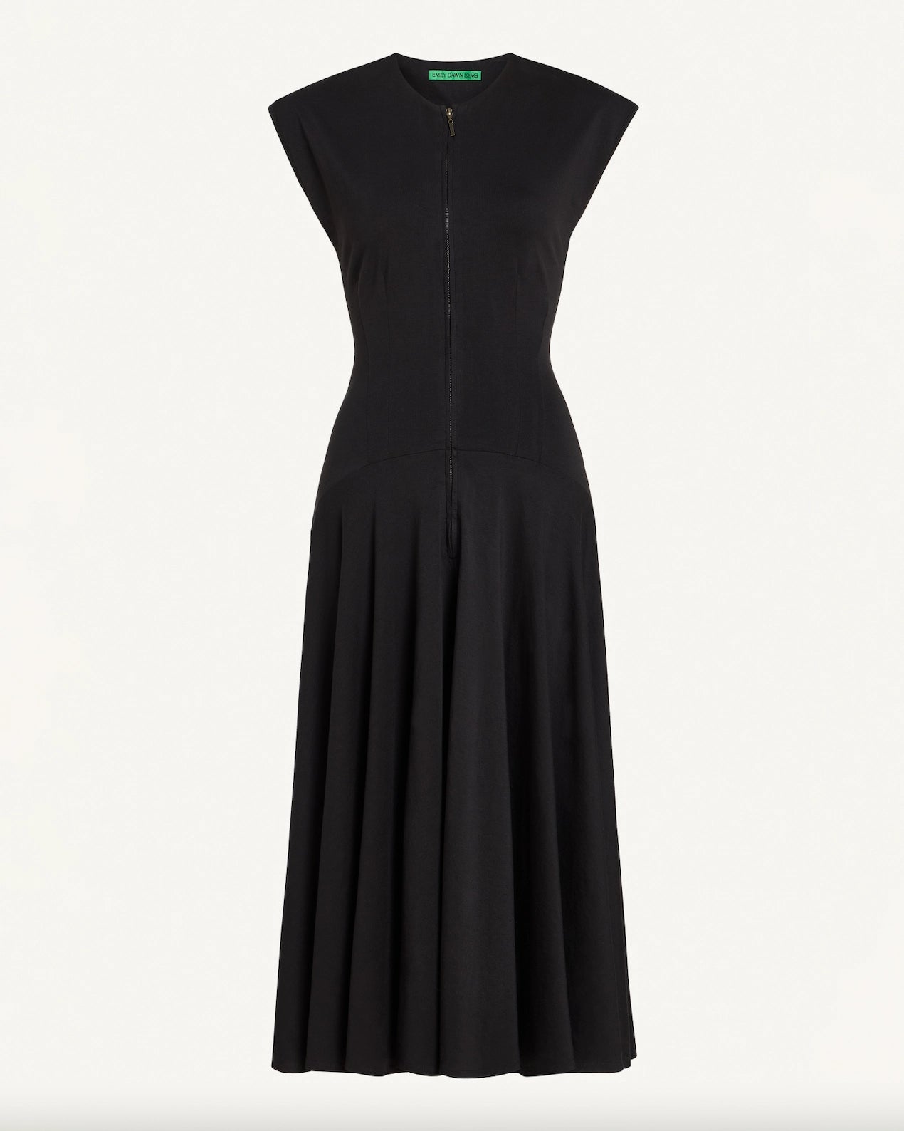 Farrah Zip-Up Jersey Dress in Black by EMILY DAWN LONG front view