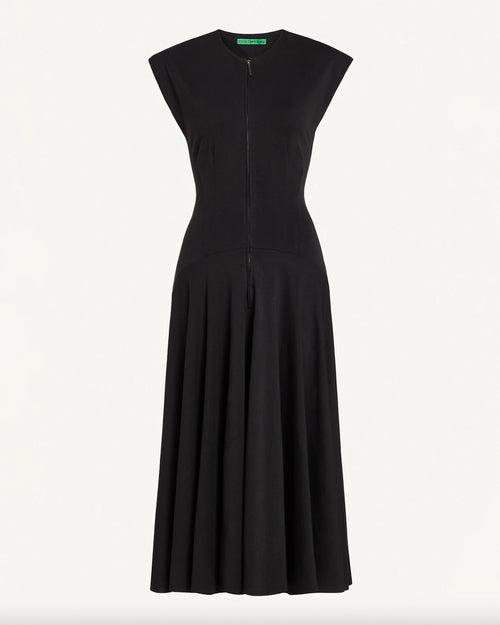 Farrah Zip-Up Jersey Dress in Black by EMILY DAWN LONG front view