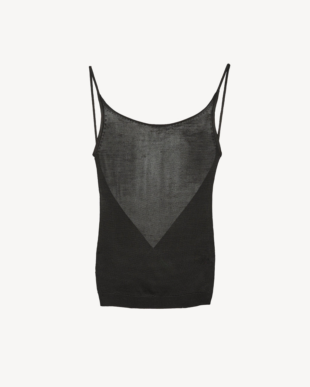 Black tank top with thin straps on a white background