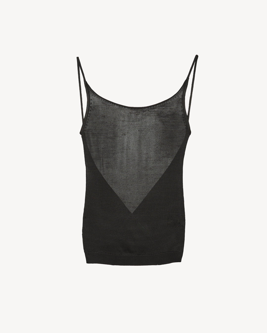 Black tank top with thin straps on a white background