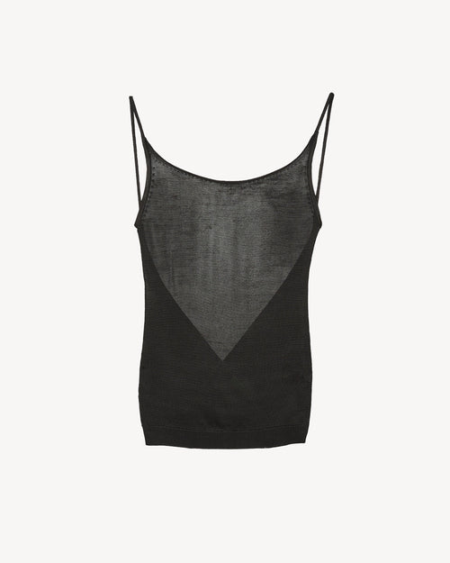 Black tank top with thin straps on a white background