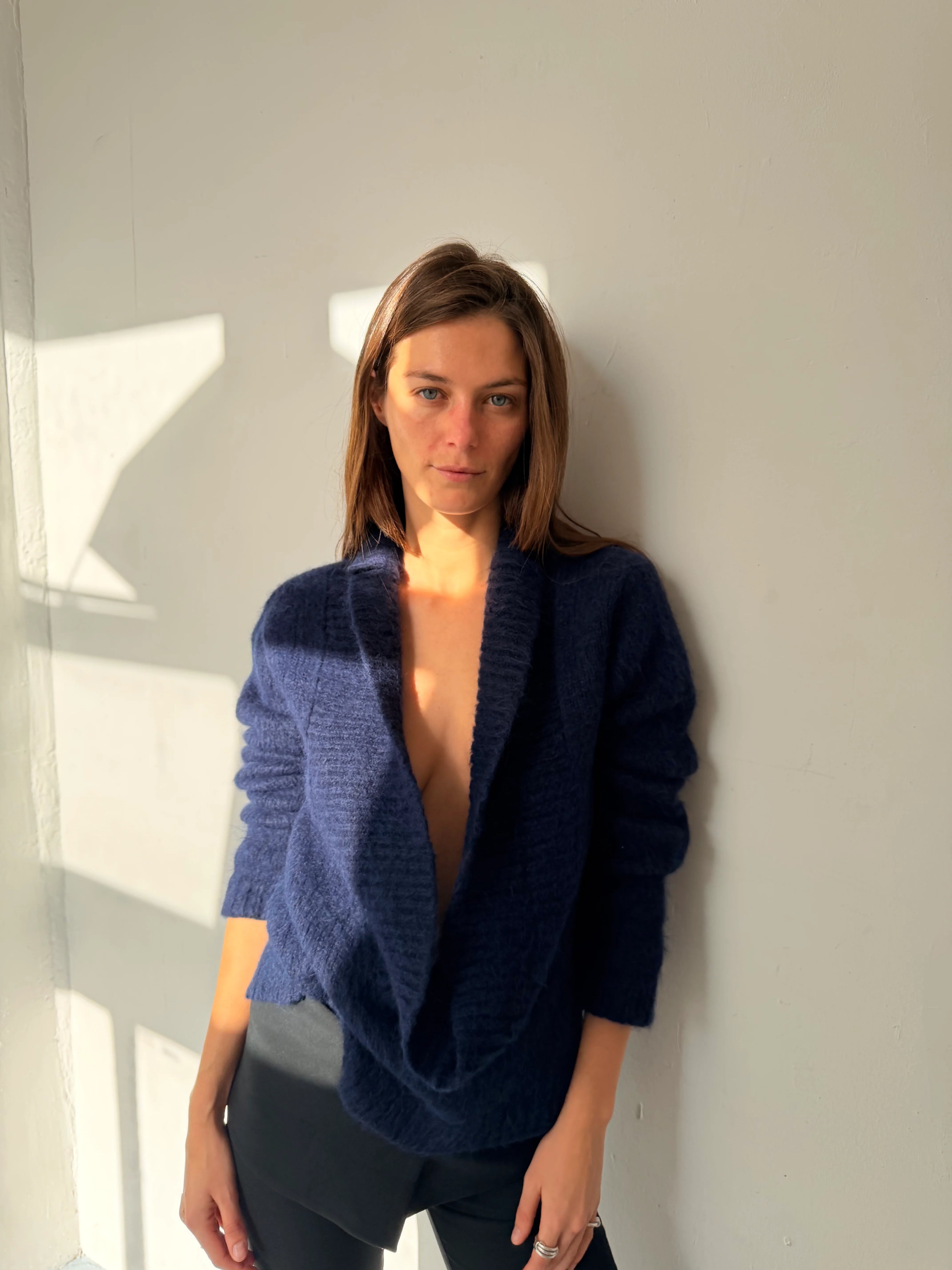 Sonko Reversible Cowl Neck Sweater in Navy by EMILY DAWN LONG