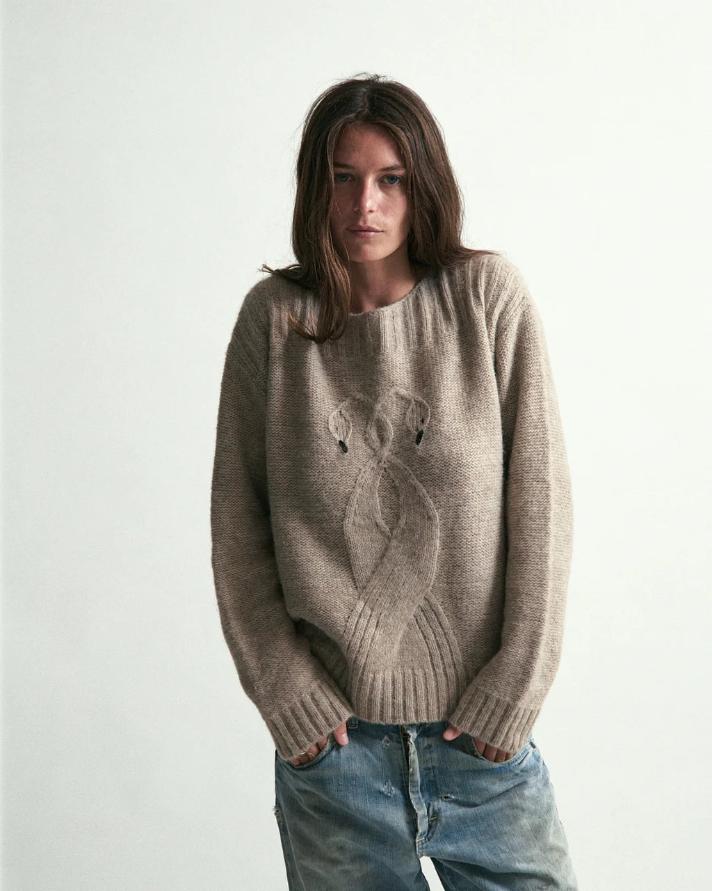 Swan Cable Knit Sweater by EMILY DAWN LONG