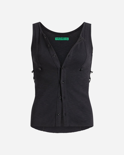 Willow 1890 Ribbed Tank in Black by EMILY DAWN LONG front view