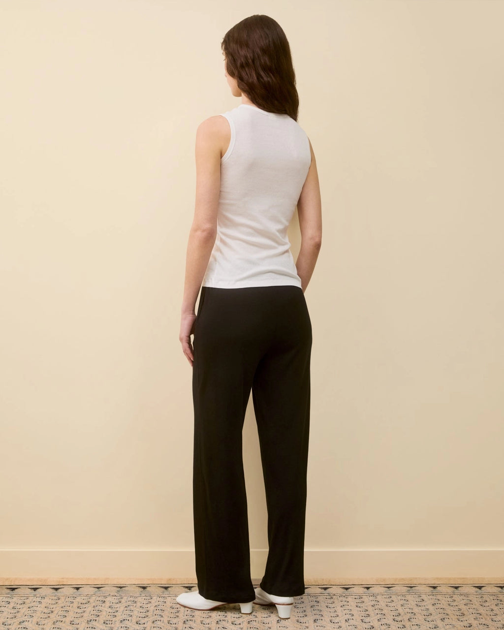 Model wearing Esmé Tank LW in White by FLORE FLORE back view
