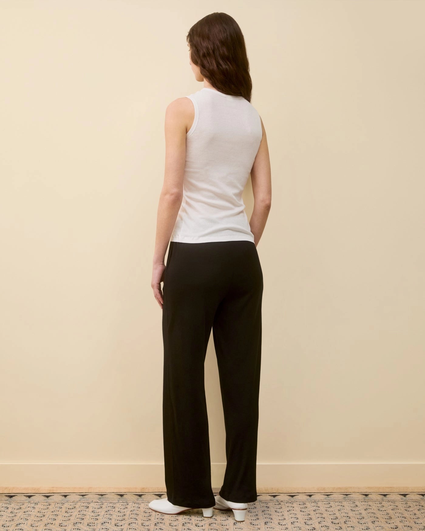 Model wearing Esmé Tank LW in White by FLORE FLORE back view