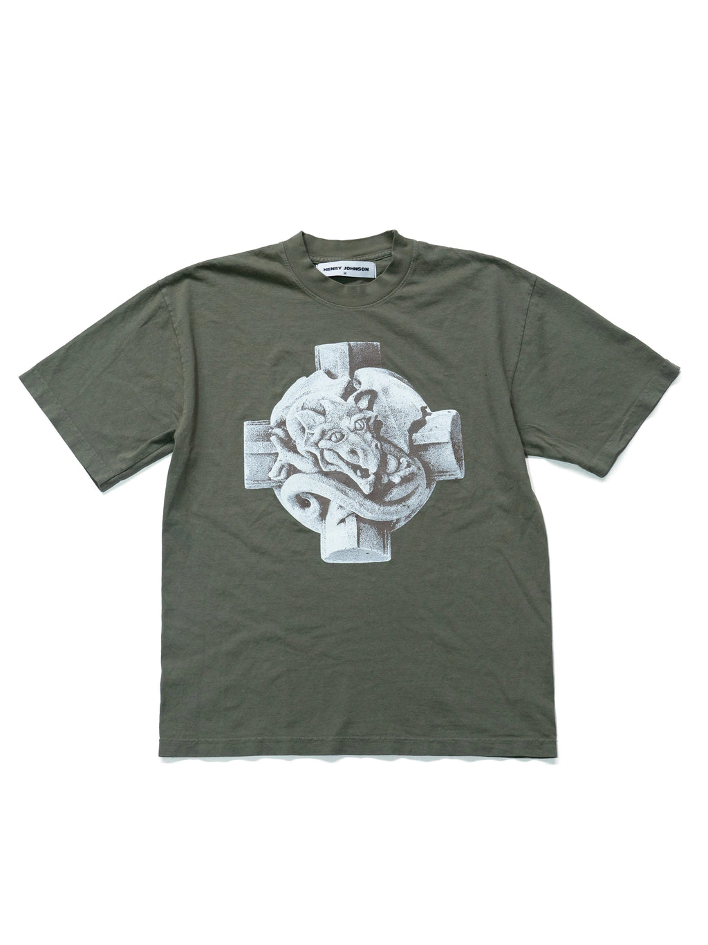 Green t-shirt with graphic design on a white background