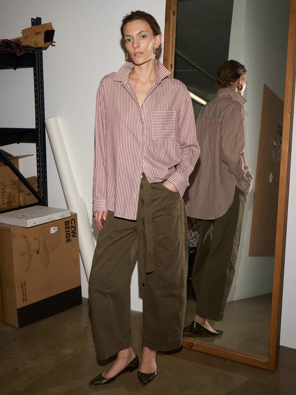 The Stripe Essential Shirt in Burgundy Natural by Jamie Haller