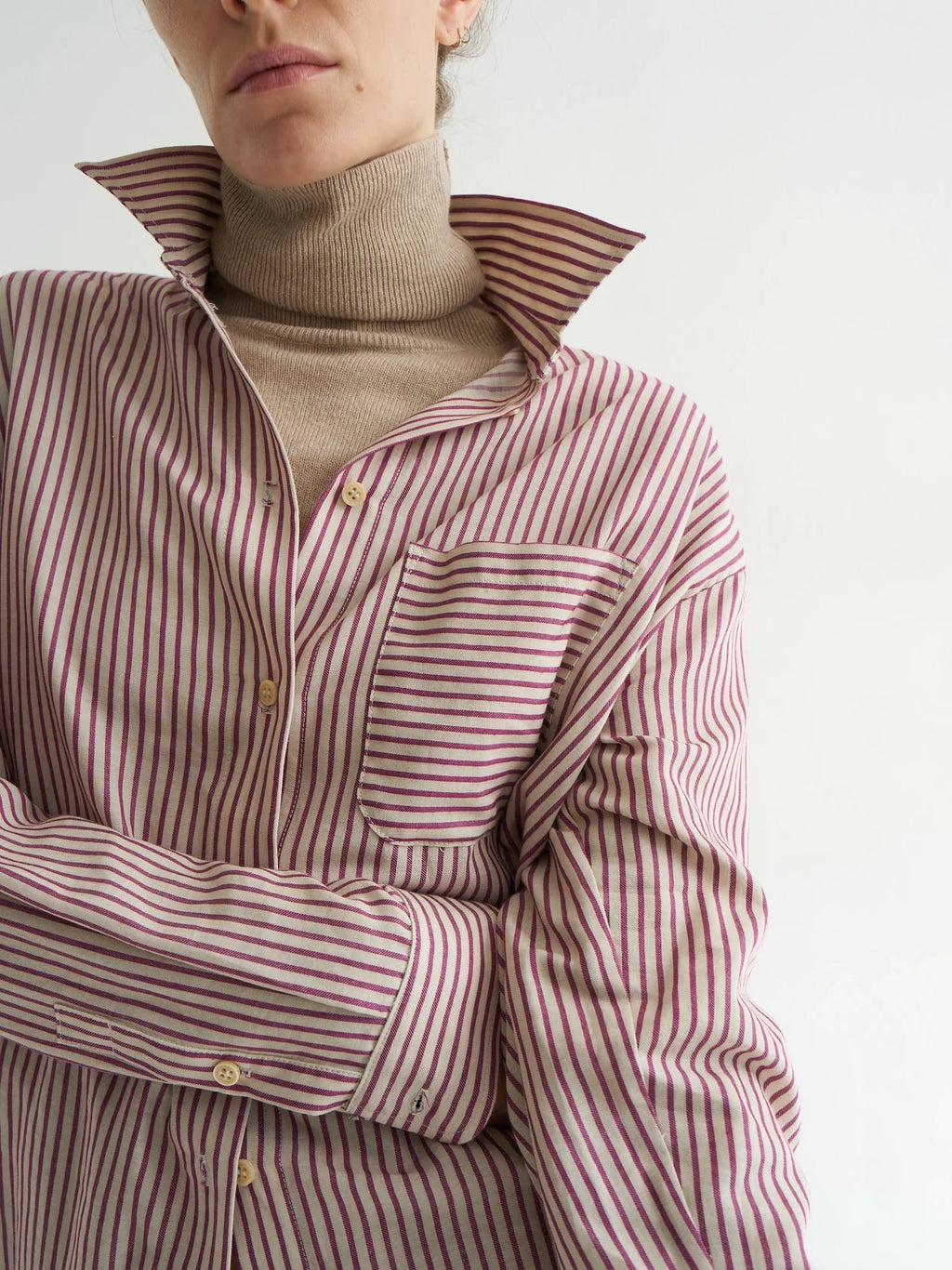 The Stripe Essential Shirt in Burgundy Natural by Jamie Haller