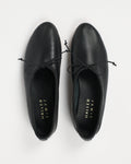 Jamie Haller High Vamp Ballet in black with an elongated shape and elastic bow tie.