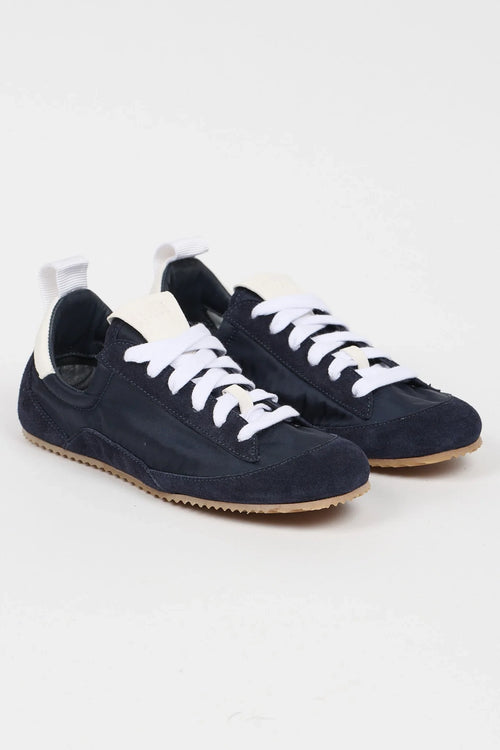 Jamie Haller Sacchetto sneaker in navy textured nylon and suede with a low-profile silhouette, lace-up closure and flexible rubber sole.