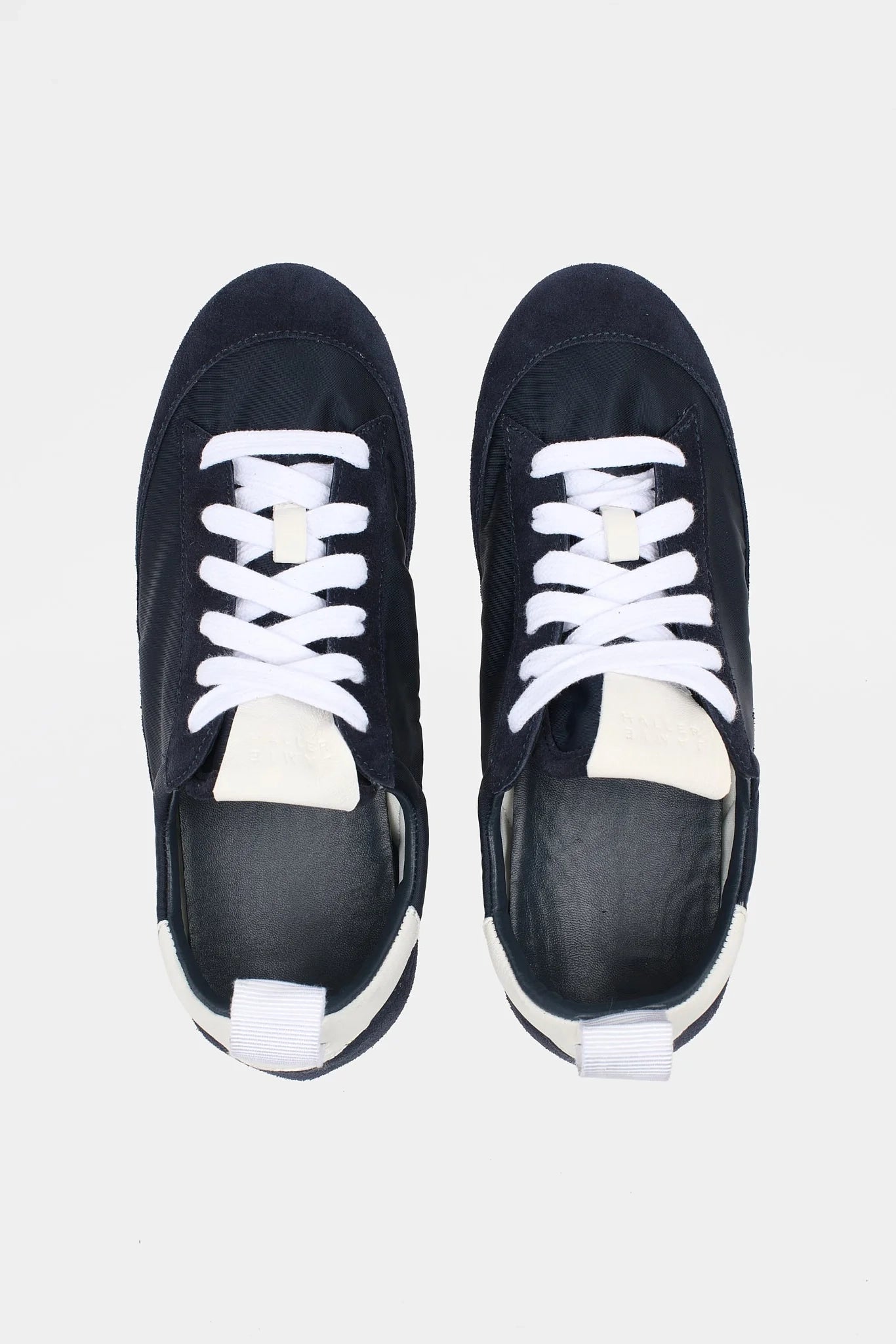 Jamie Haller Sacchetto sneaker in navy textured nylon and suede with a low-profile silhouette, lace-up closure and flexible rubber sole.