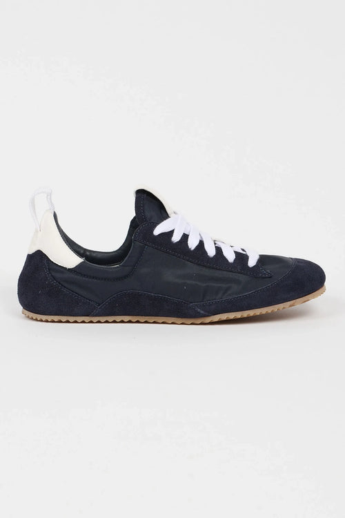 Jamie Haller Sacchetto sneaker in navy textured nylon and suede with a low-profile silhouette, lace-up closure and flexible rubber sole.