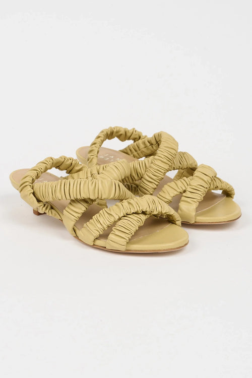 Jamie Haller scrunchie heel in butter on white backdrop
