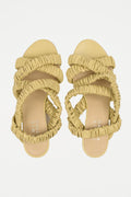 Jamie Haller scrunchie heel in butter on white backdrop
