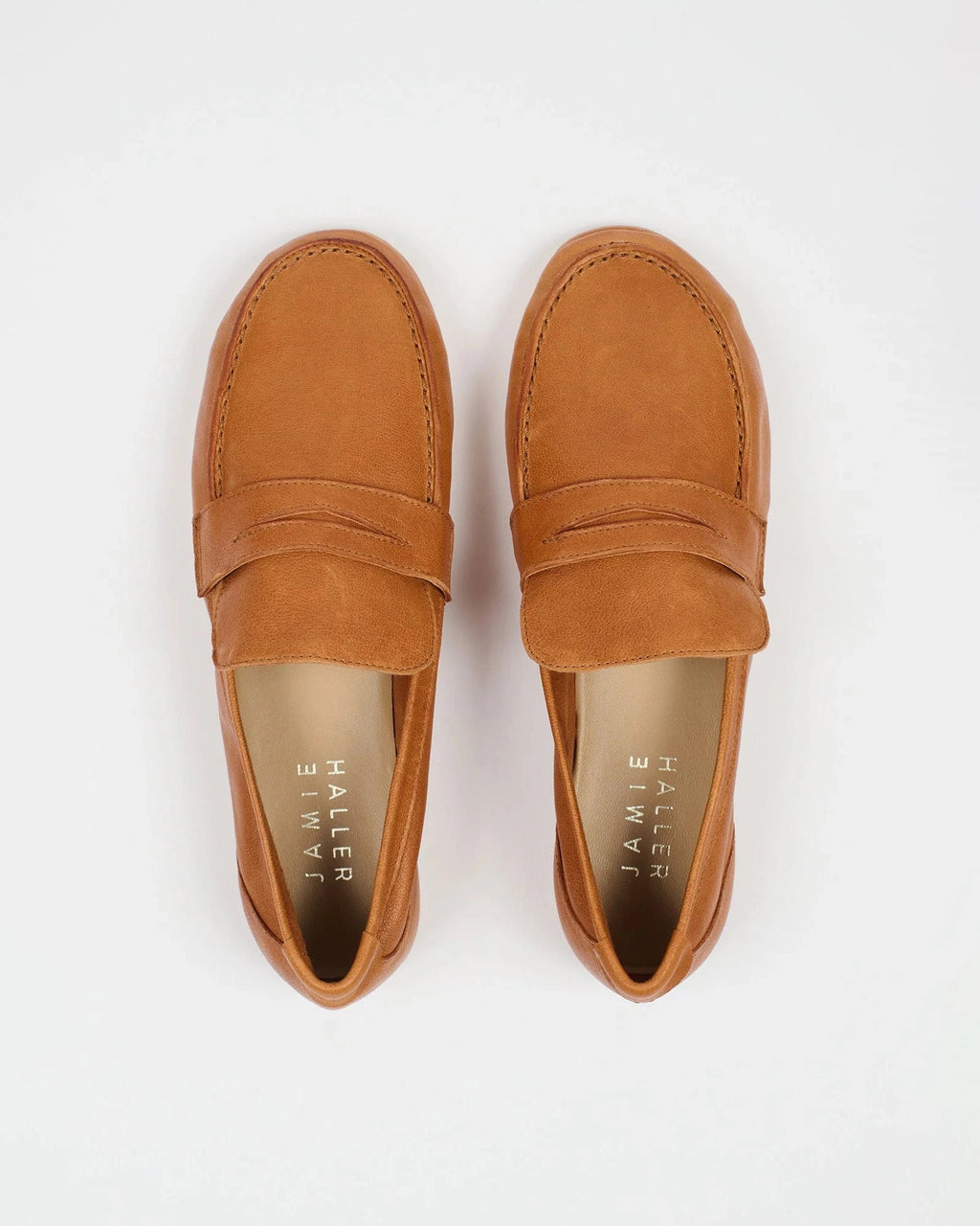 Jamie Haller Unlined Penny Loafer in Cuoio crafted from vegetable-tanned Italian sheep leather.