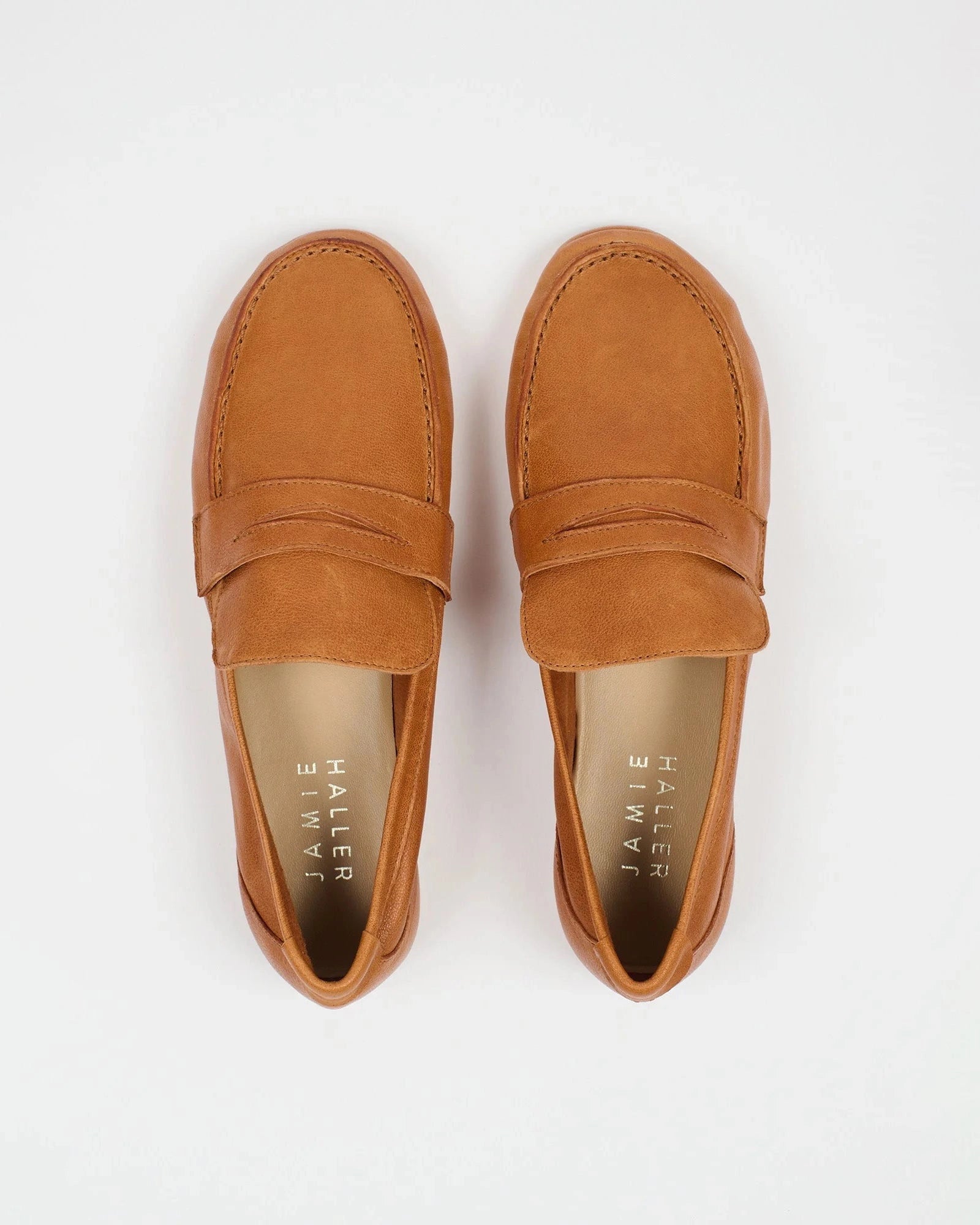 Jamie Haller Unlined Penny Loafer in Cuoio crafted from vegetable-tanned Italian sheep leather.