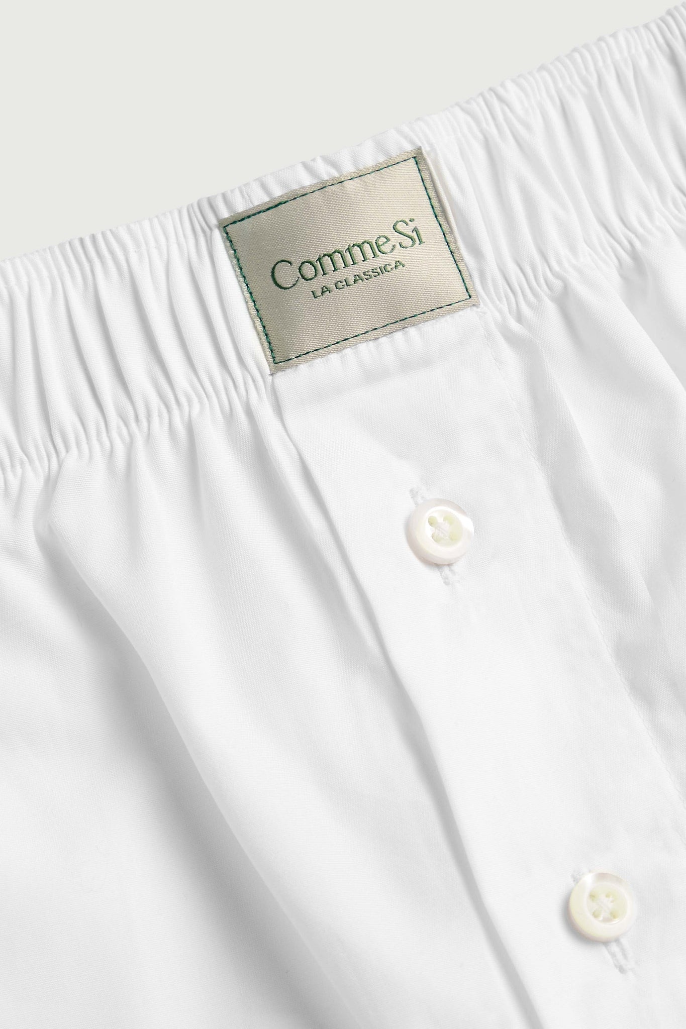 comme si la boxer alta white close up logo
