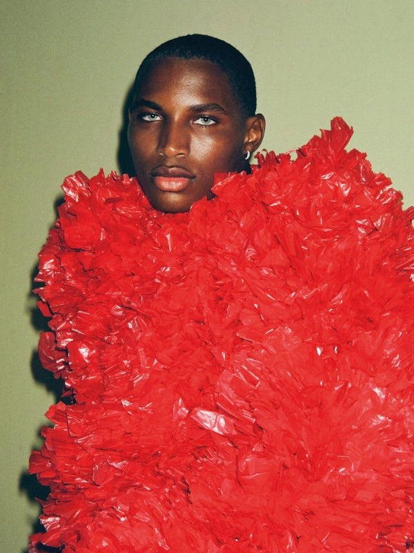 Purple Magazine issue 45 S/S 2026 man in red Raul Lopez piece