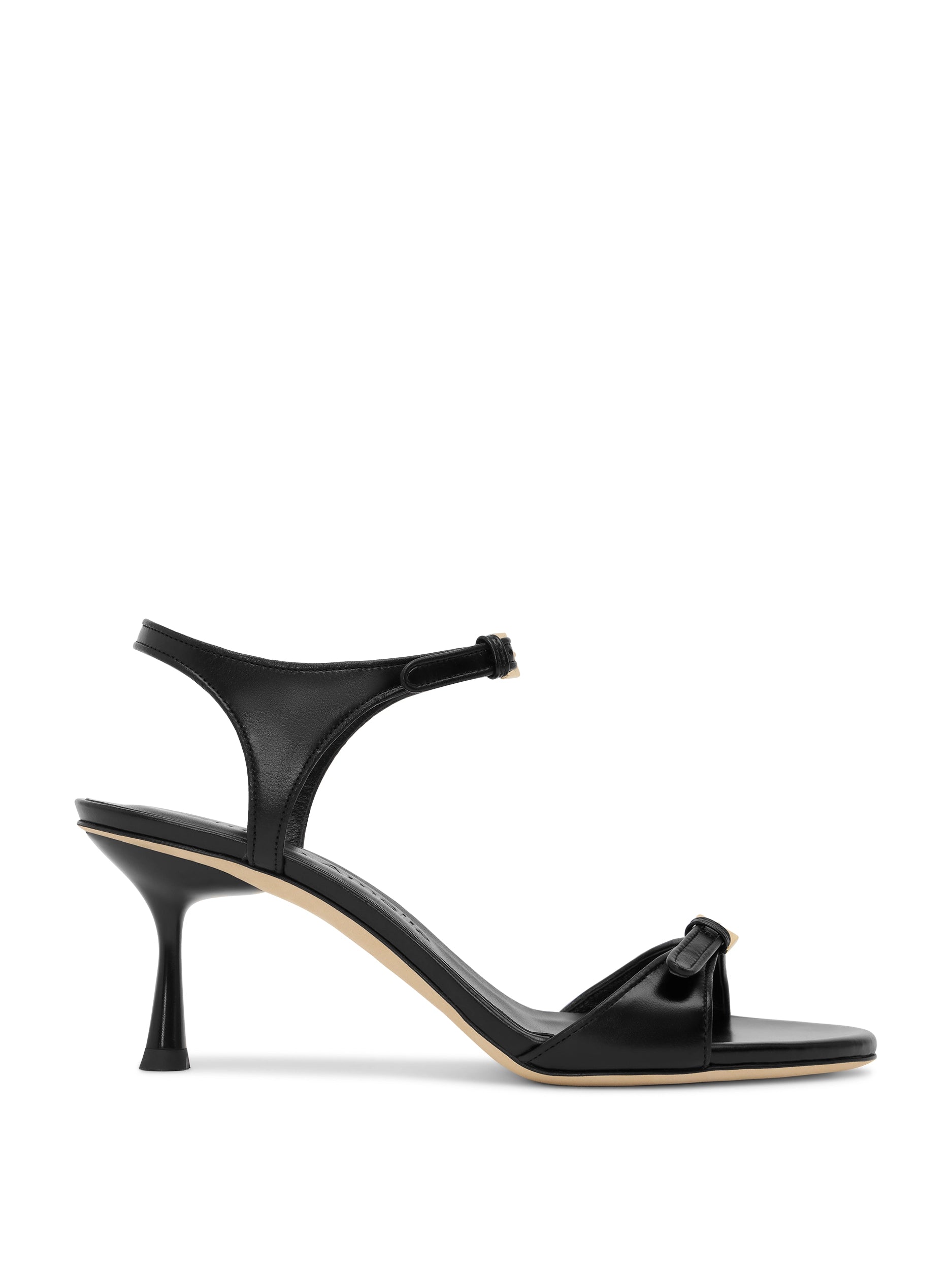 Black high-heeled sandal on a white background