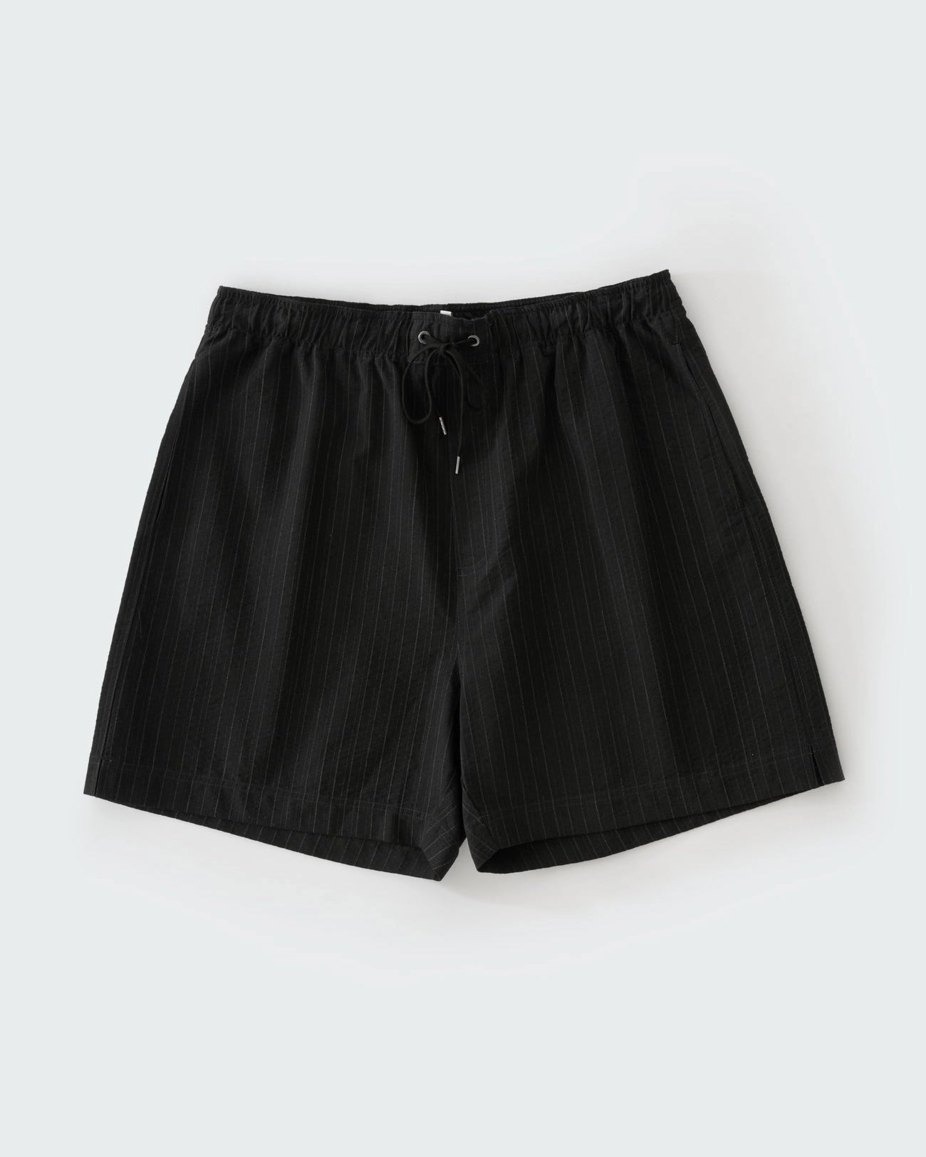 Studio Nicholson Starboard black textured wool-cotton drawstring shorts with slip pockets and a back flap pocket.