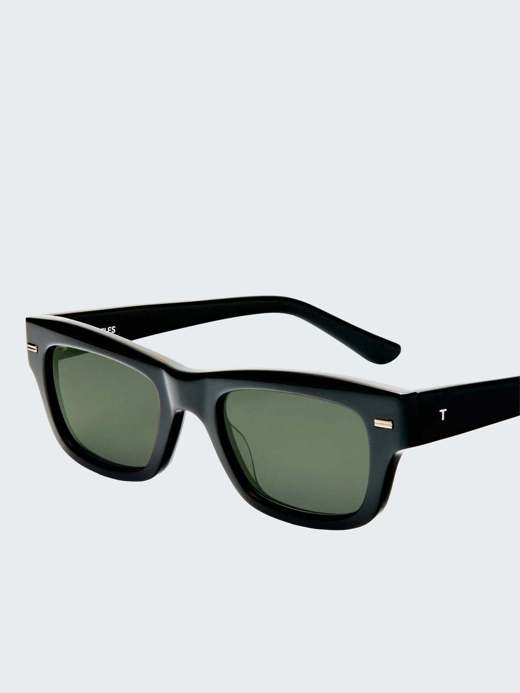THISTLES JACK sunglasses in black acetate with an angular wayfarer-inspired silhouette and dark green G15 lenses.