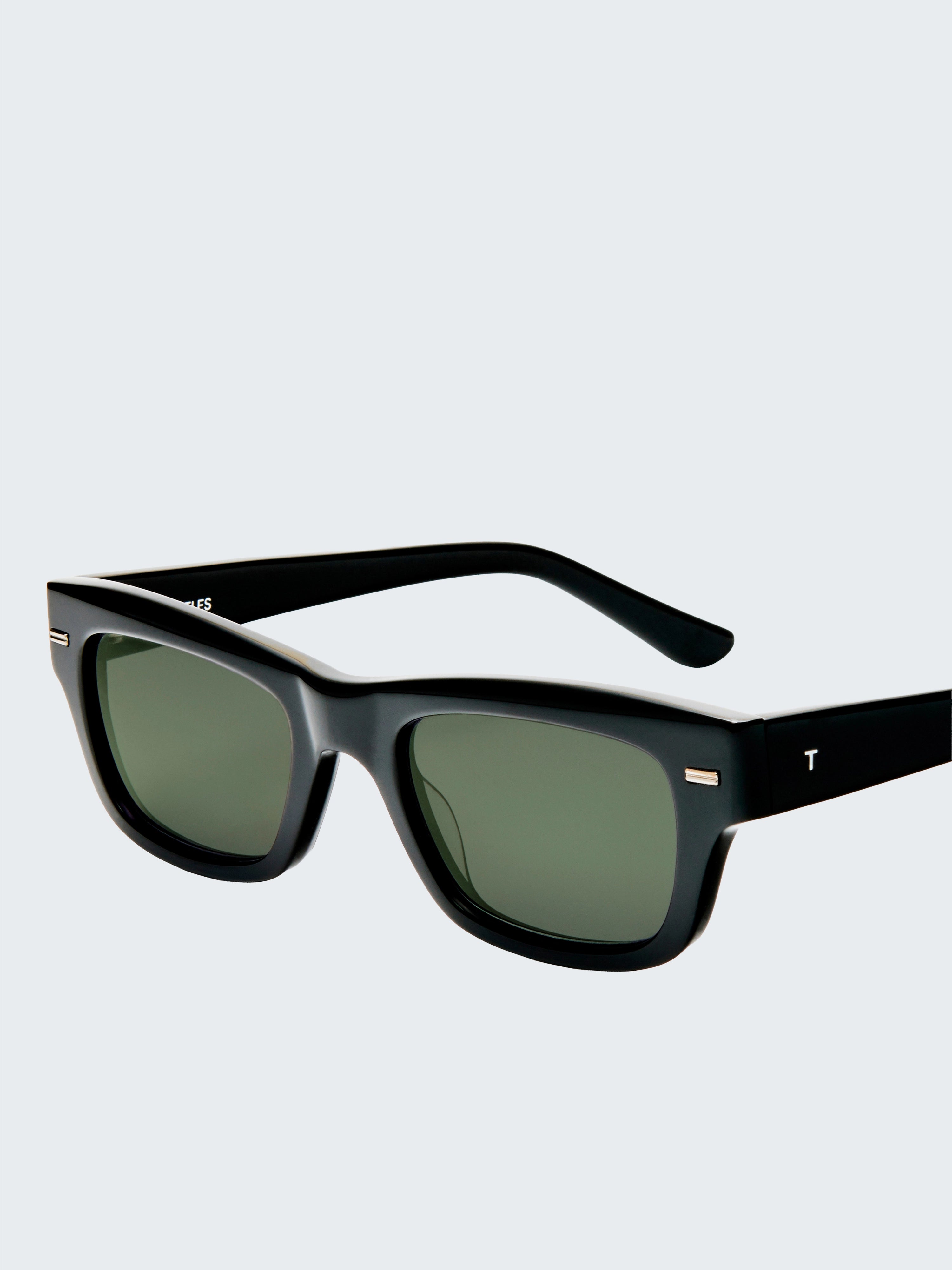 THISTLES JACK sunglasses in black acetate with an angular wayfarer-inspired silhouette and dark green G15 lenses.