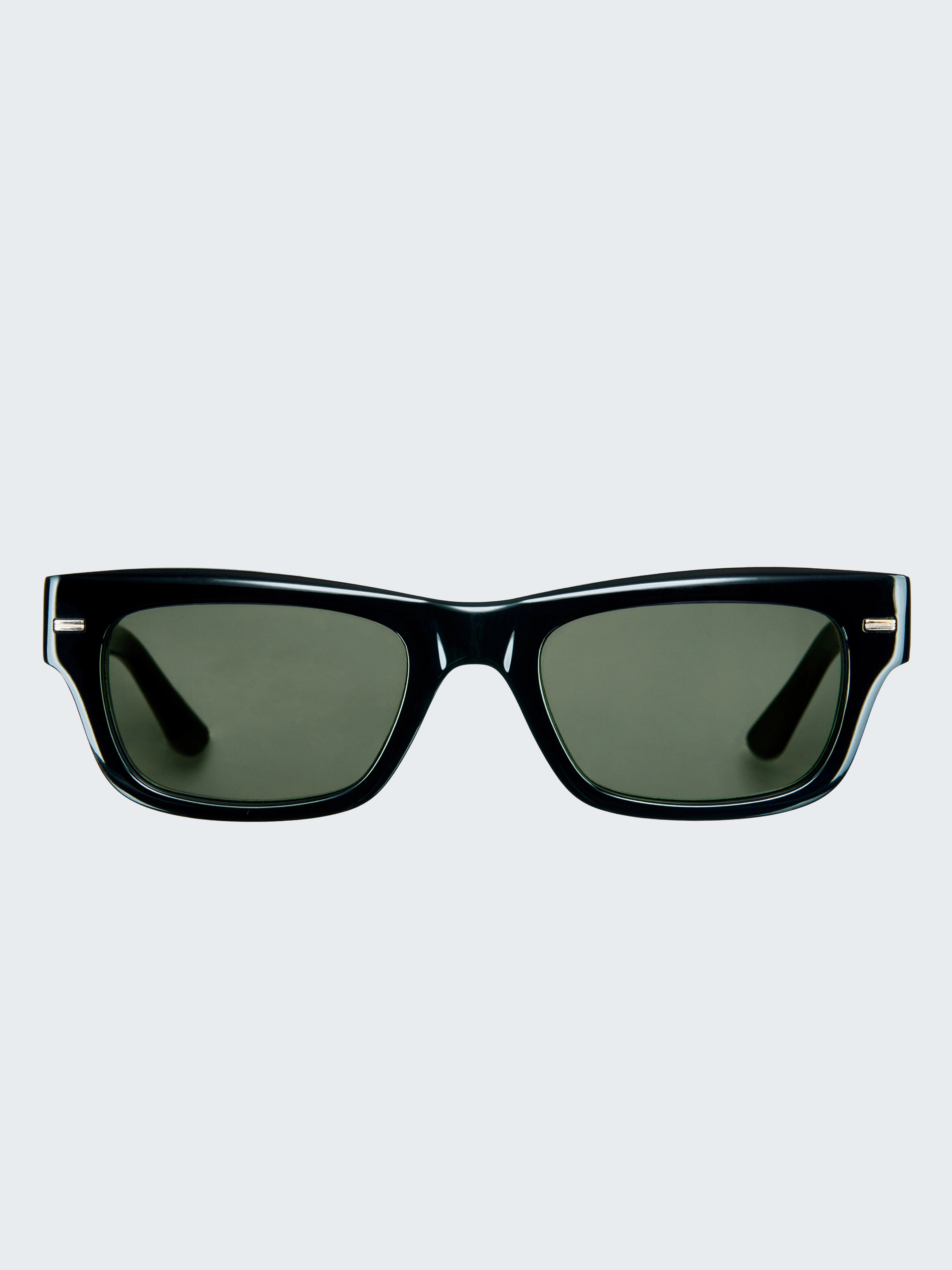 THISTLES JACK sunglasses in black acetate with an angular wayfarer-inspired silhouette and dark green G15 lenses.