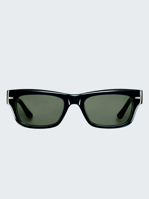 THISTLES JACK sunglasses in black acetate with an angular wayfarer-inspired silhouette and dark green G15 lenses.