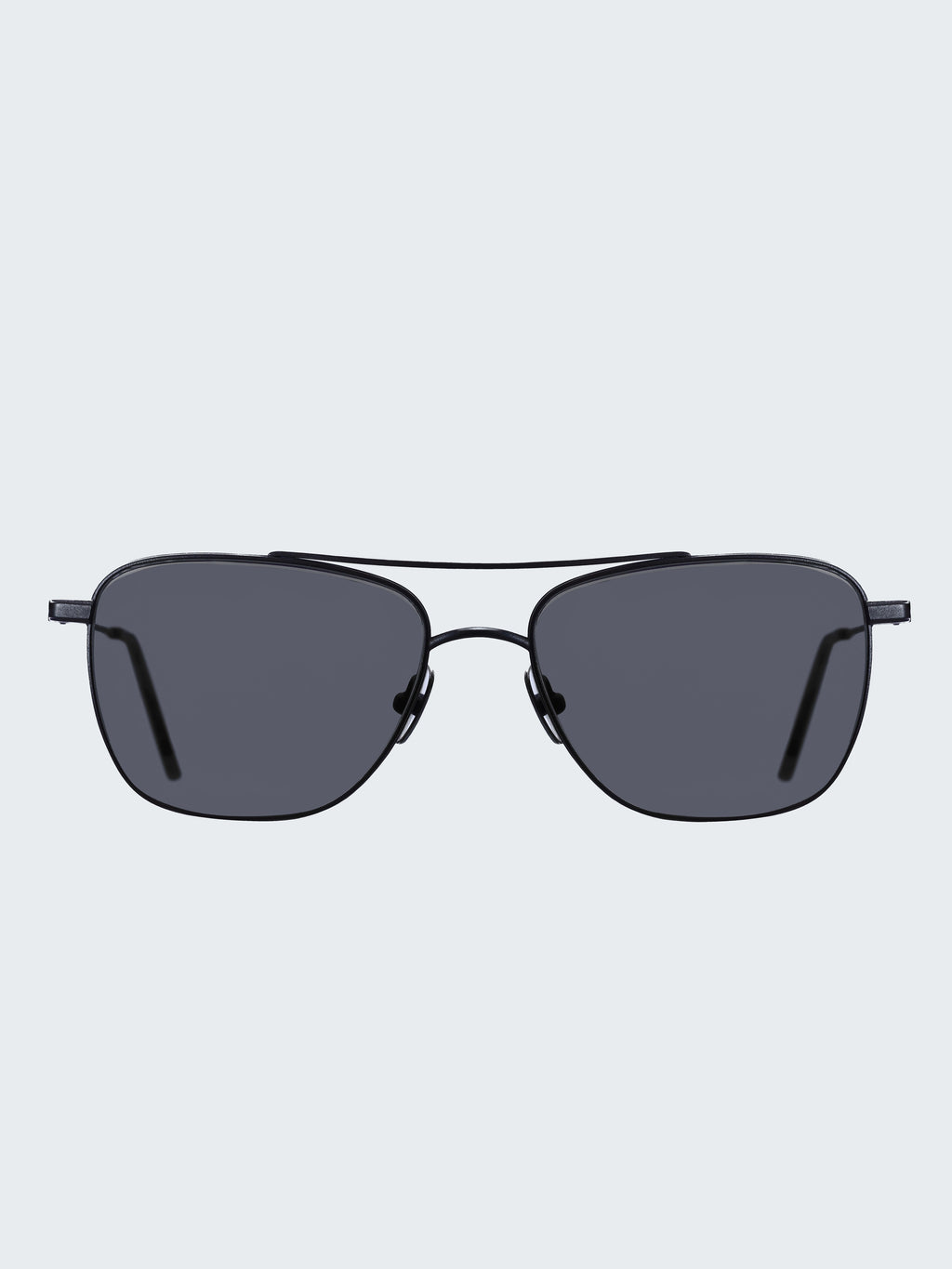 THISTLES MALONE sunglasses in black titanium with a rectangular wire frame, double brow bar and dark lenses.
